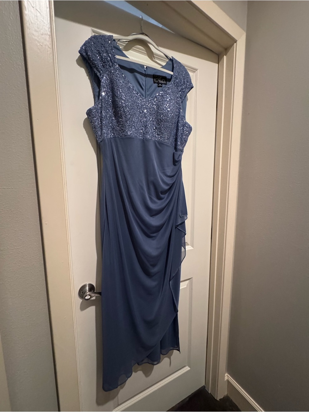 Alex Evenings Dusty Blue Sequin Bodice Midi Dress